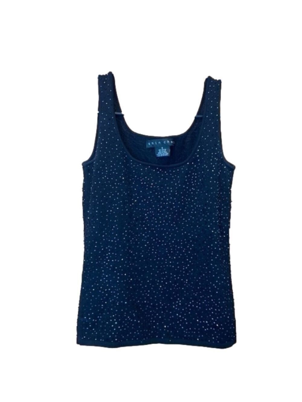 Shin Choi Black Sparkly Beaded Tank Top Size Small